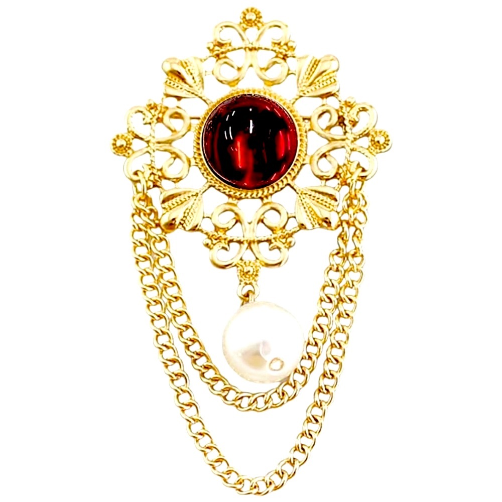 Rare Dillards Chain drop red stone brooch